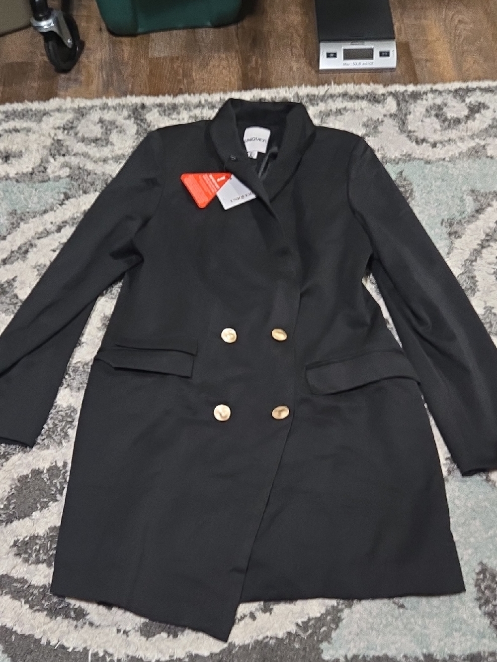 Unique 21 Black Double-Breasted Blazer Coat with Gold Buttons